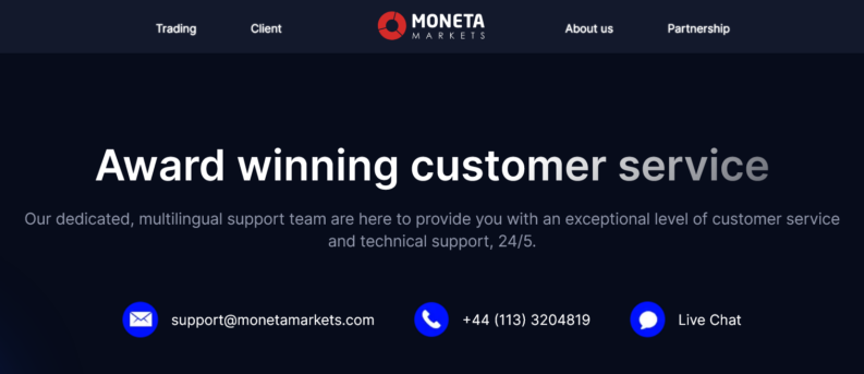 award winning customer service moneta markets